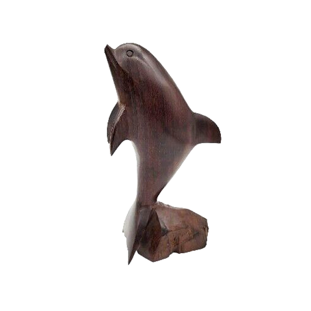 DOLPHIN Hand Carved Ironwood Small Standing Dolphin Figurine 8"